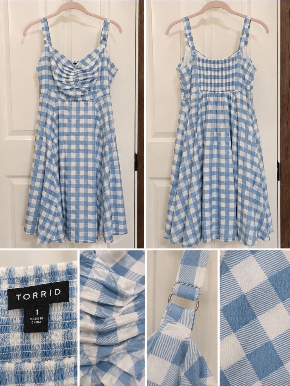 torrid Light Blue & White Gingham Midi Dress